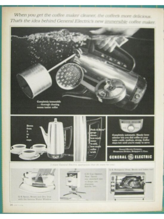 Print Ad General Electric Immersible Coffee Maker 1960s Original Vintage Adverti